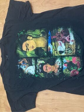Self-Portrait Black Short Sleeve Graphic Tee with Multicolor Frida Collage